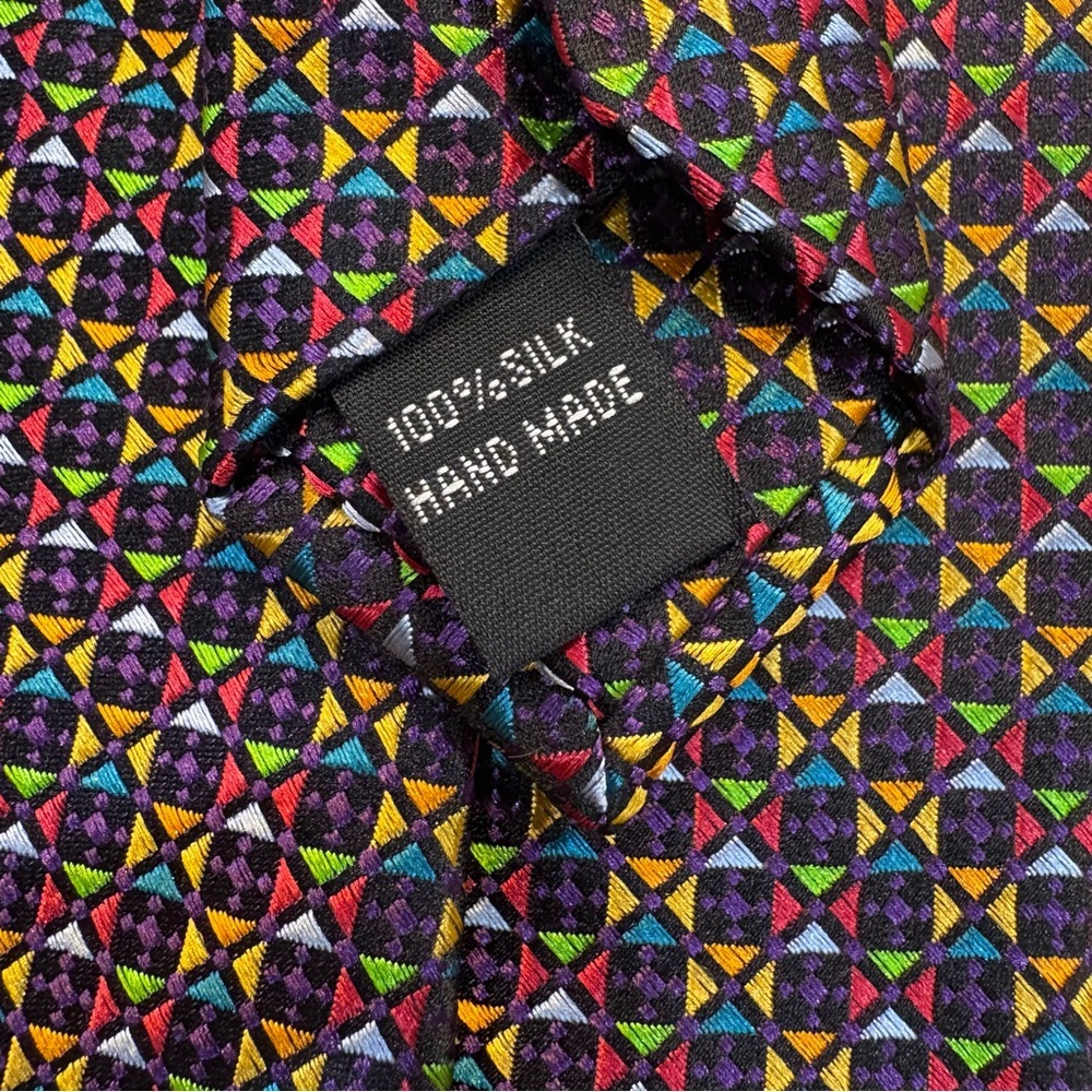 Duchamp London Multicolor Geometric Print 100% Silk Tie NWT - Picture 4 of 4